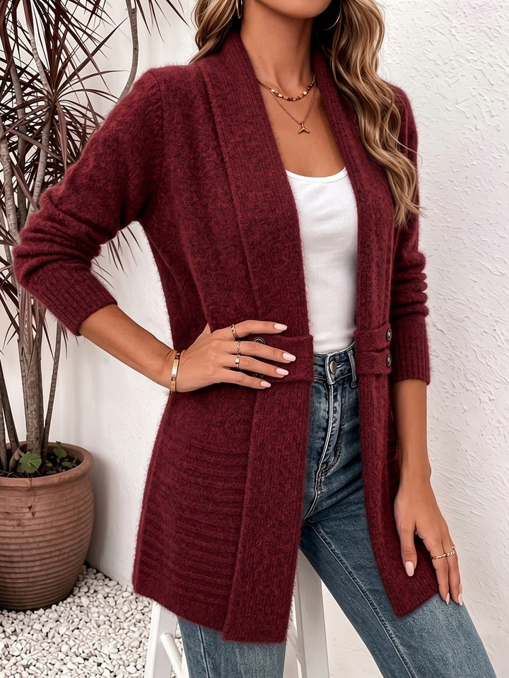 Marlowe™ | Bordeaux ribstrikket cardigan med knapstropper