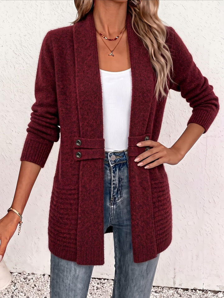 Marlowe™ | Bordeaux ribstrikket cardigan med knapstropper