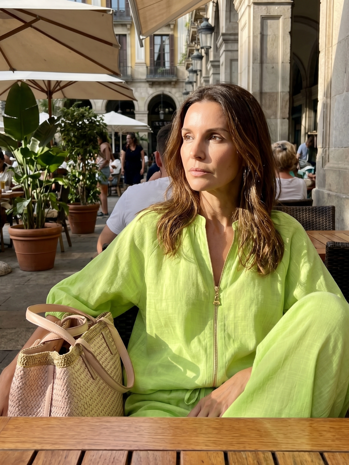 Natalia | Blousontop med lynlås og bukser med vide ben