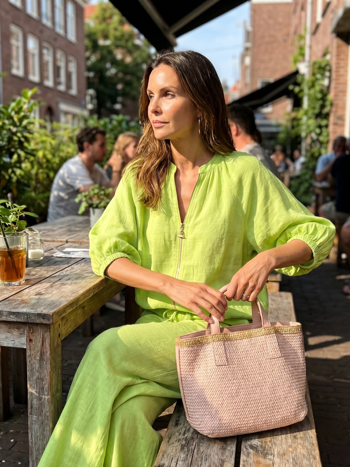 Natalia | Blousontop med lynlås og bukser med vide ben