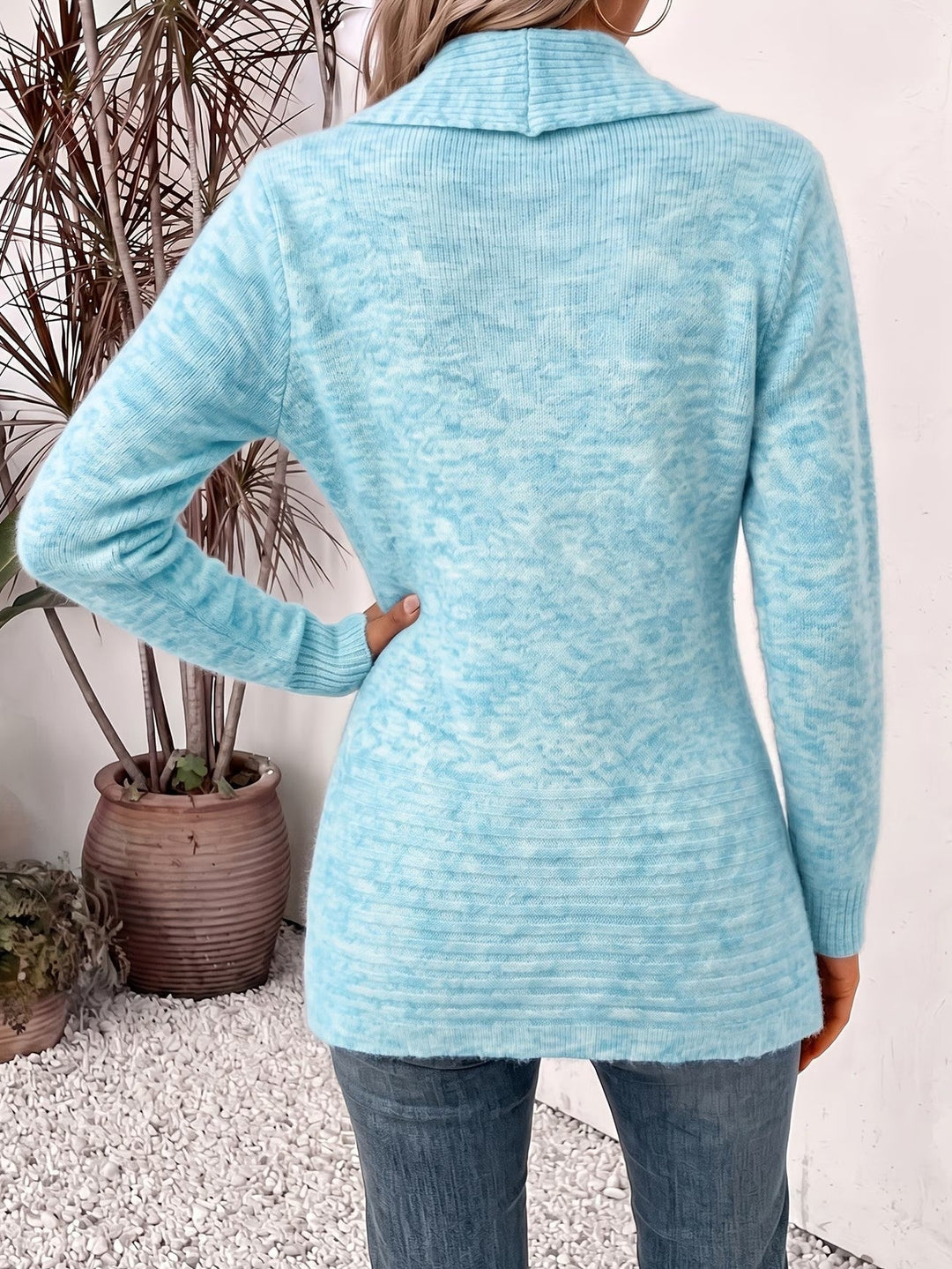 Nova™ | Aquablå ribstrikket cardigan med knapstropper