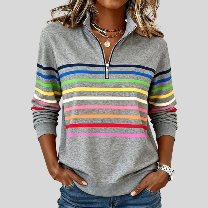 Prismette™ | Farverig stribet sweatshirt med kvart lynlås