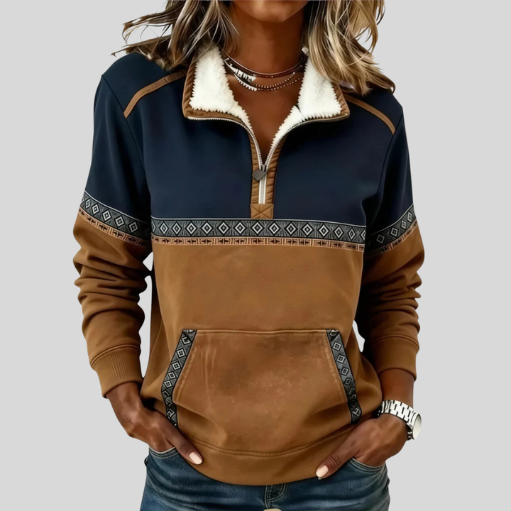 Alvette™ | Sweater med sherpa-krave og halv lynlås