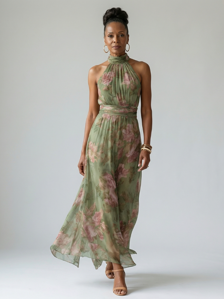 Charlotte-Rose | Halterneck-midikjole med blomstermønster