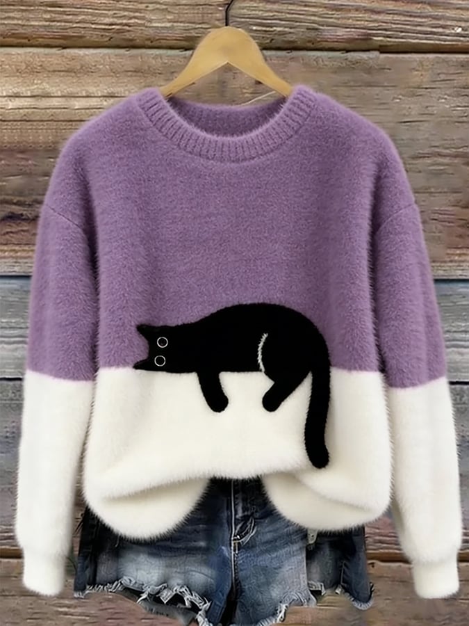 Aileen™ | Elegant oversized sweater med katteprint
