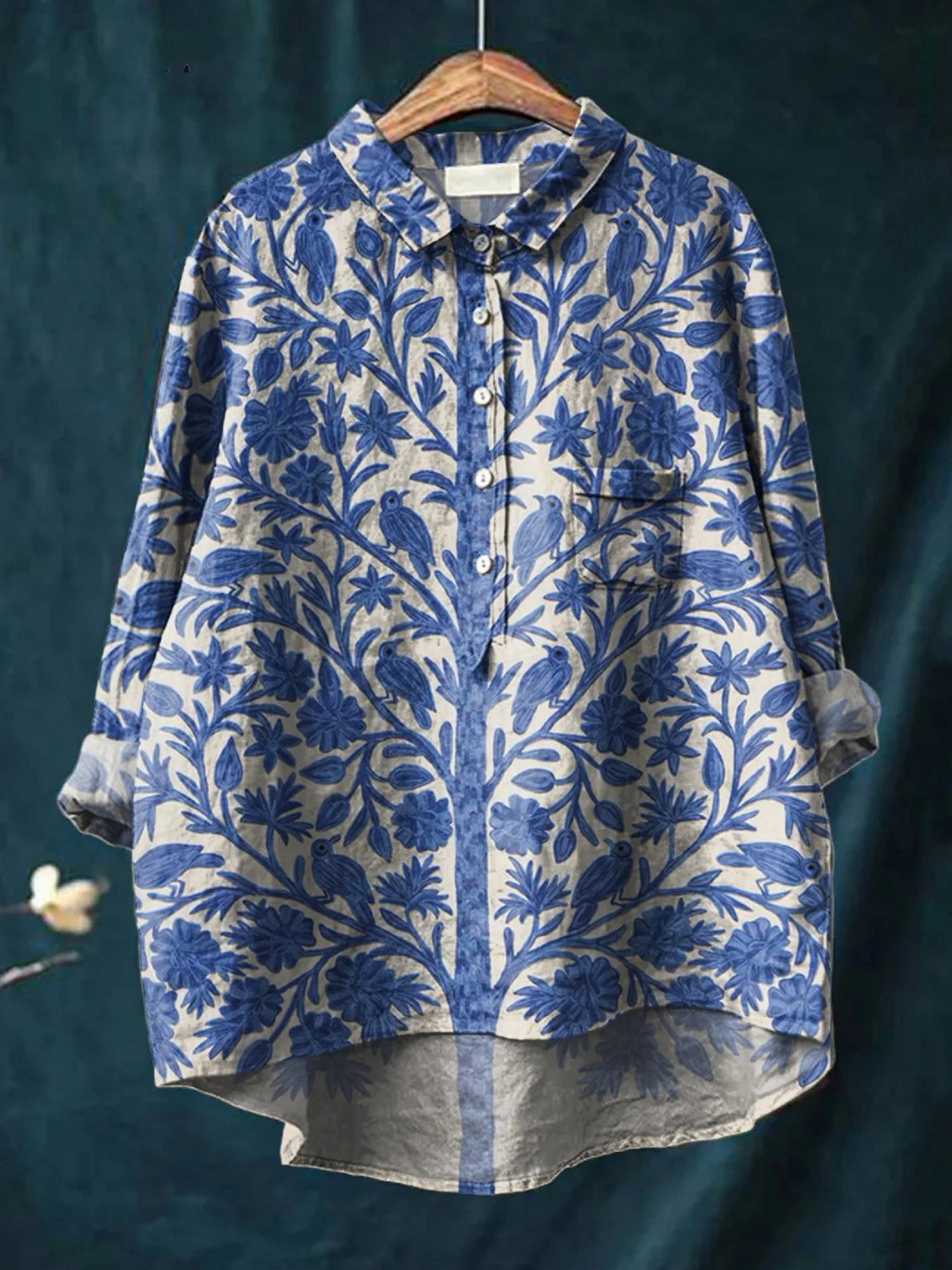 Natalie | Casual skjorte med indisk vintage blomsterkunstprint