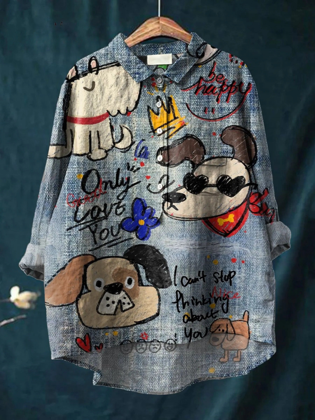 Kendra | Casual skjorte med sødt hundekunstprint