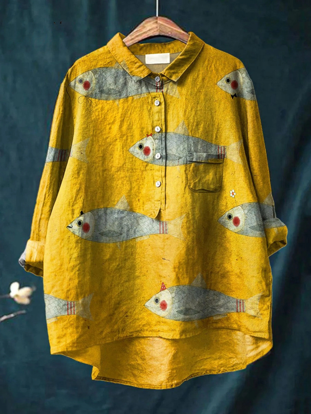 Felicity | Casual skjorte med vintage fiskeprint