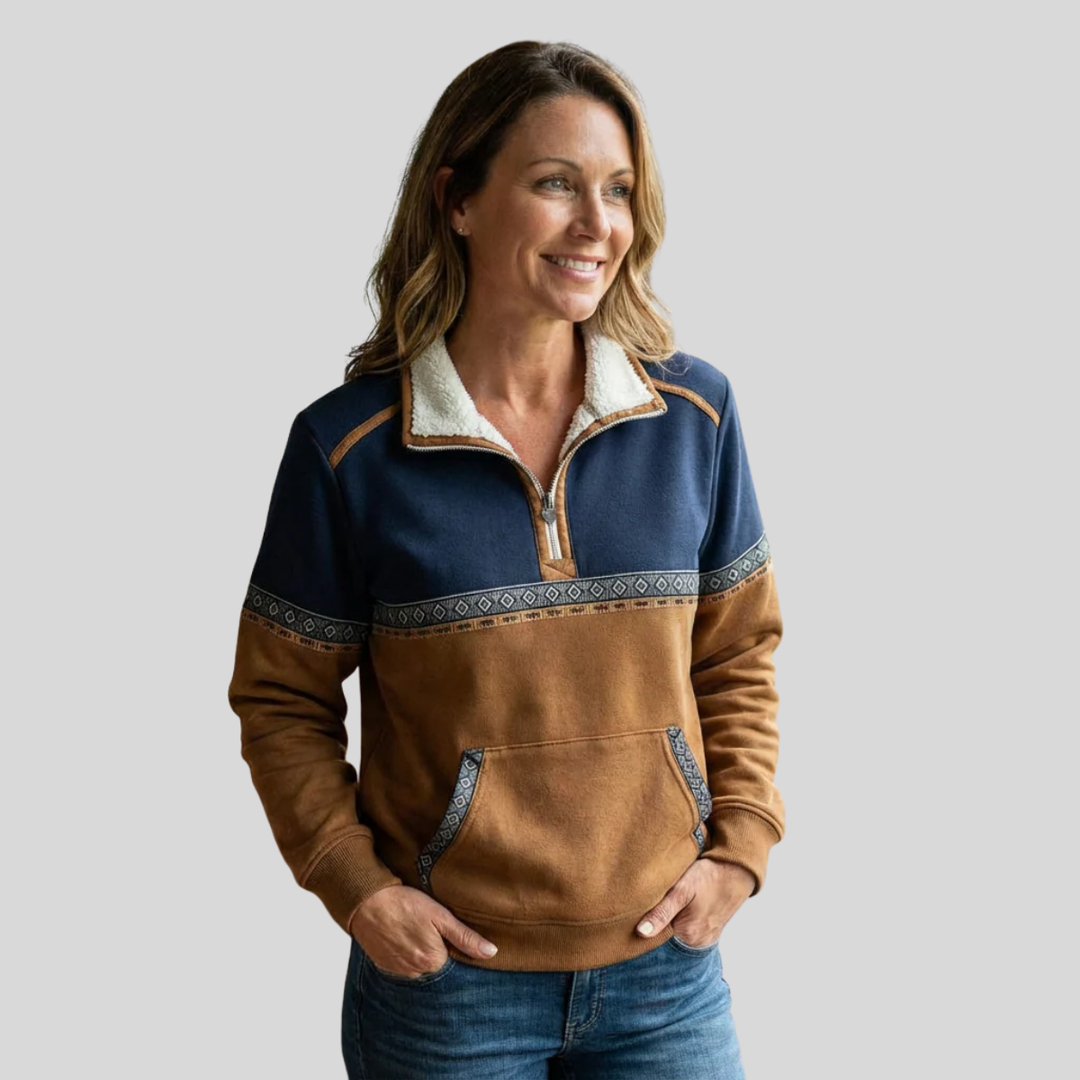 Alvette™ | Sweater med sherpa-krave og halv lynlås
