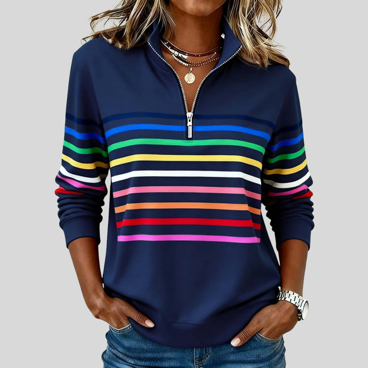 Prismette™ | Farverig stribet sweatshirt med kvart lynlås