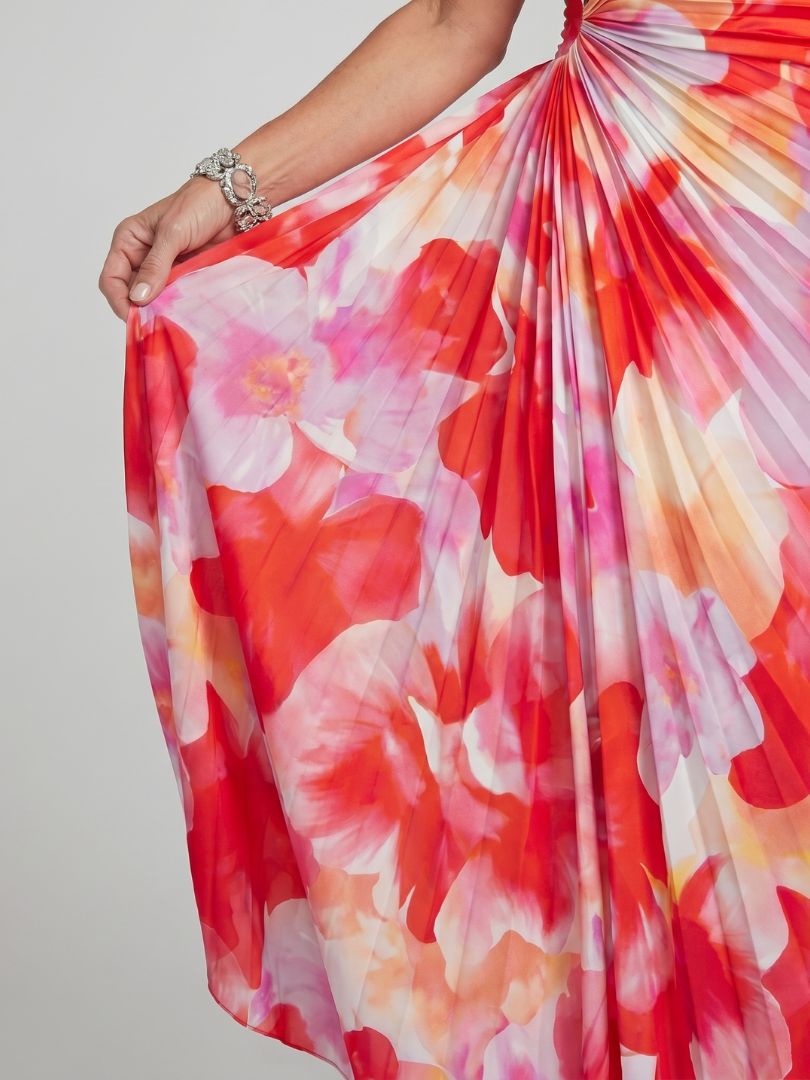Taya | One-shoulder-midikjole med plisseret overdel