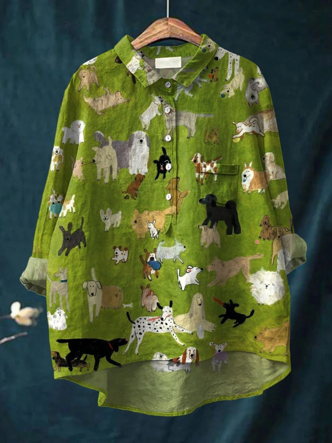 Althea | Casual skjorte med sødt hundekunstprint