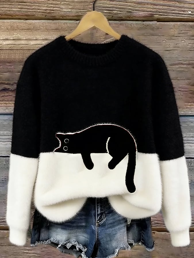 Aileen™ | Elegant oversized sweater med katteprint