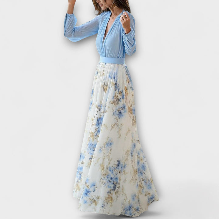 Cecelia | Maxikjole i chiffon med blomstermønster