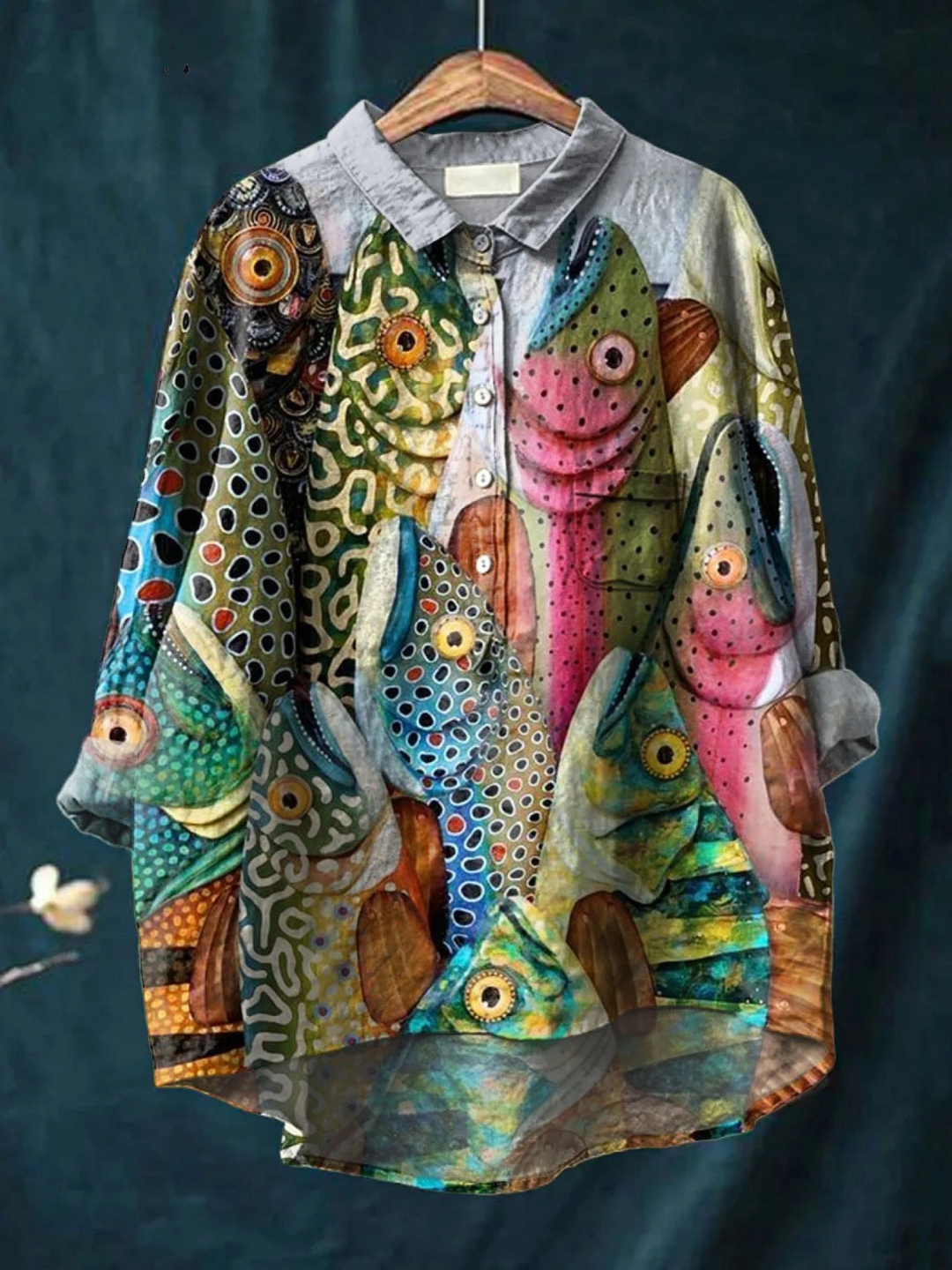 Anneliese | Casual skjorte med sjovt vintage fiskeprint