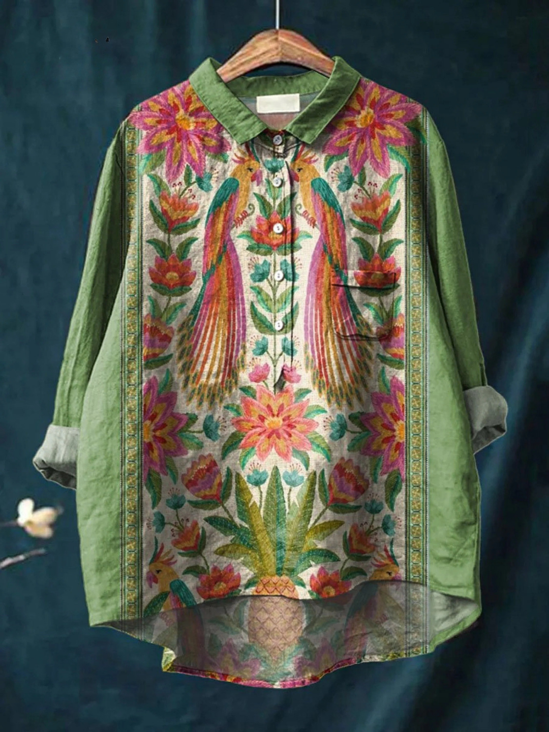 Emerson | Casual skjorte med vintage blomster- og fugleprint