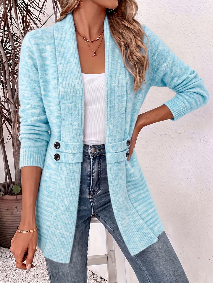 Nova™ | Aquablå ribstrikket cardigan med knapstropper