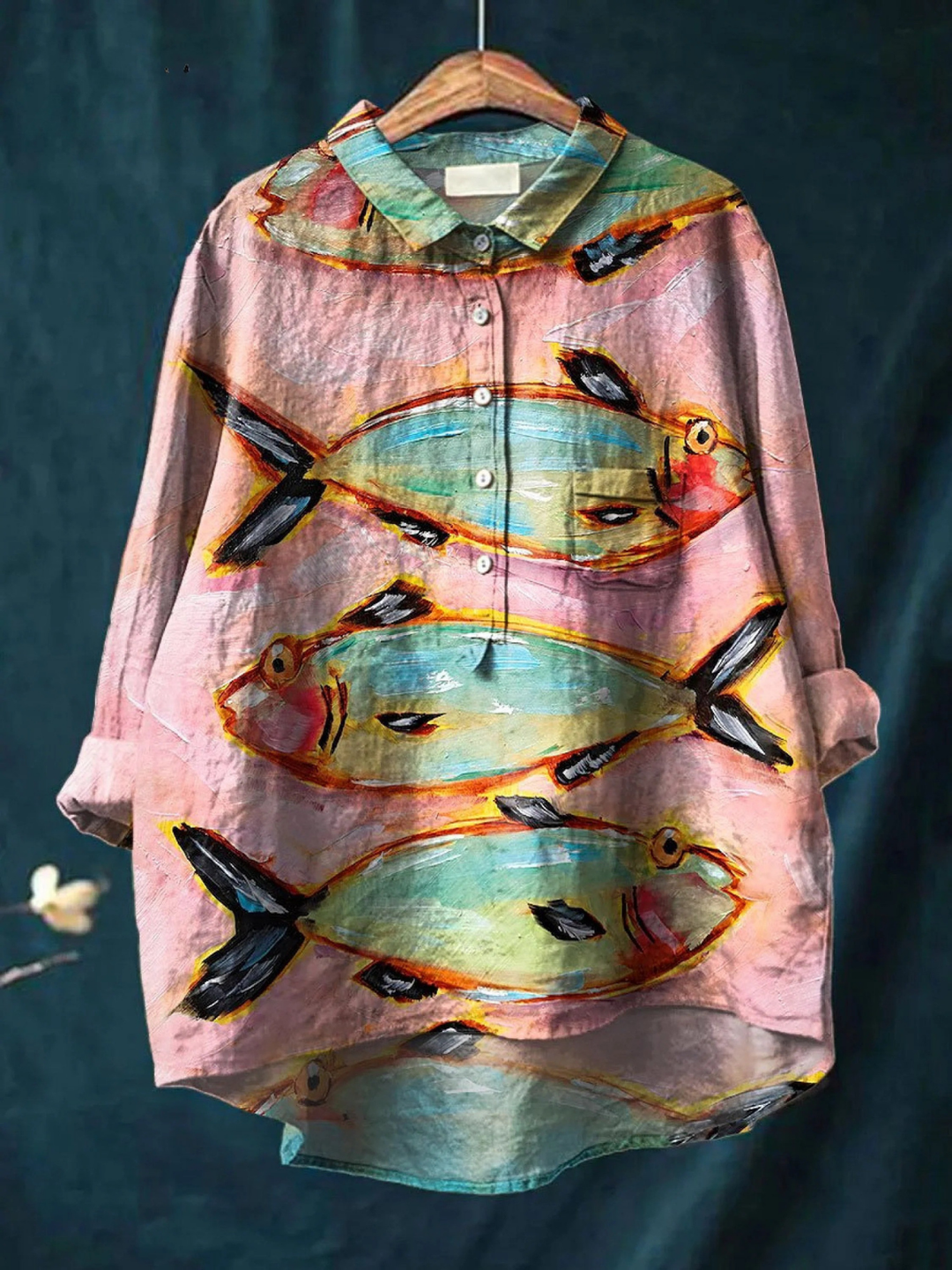 Blythe | Casual skjorte med vintage fiskeprint