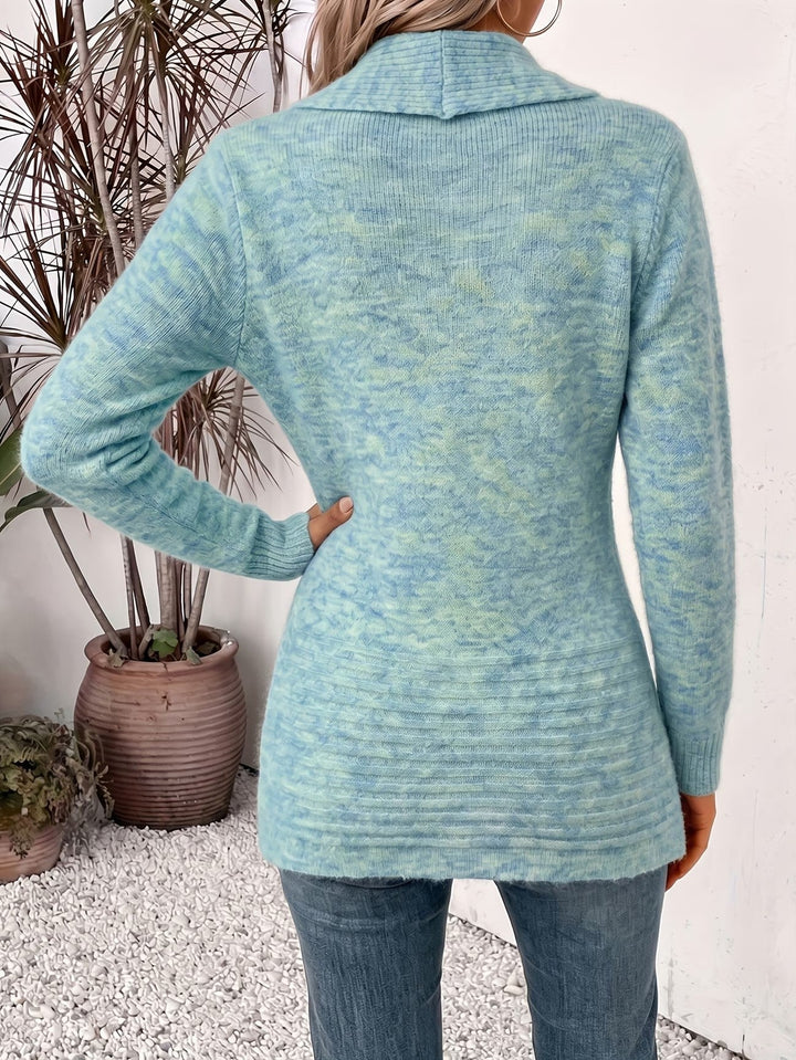 Nova™ | Aquablå ribstrikket cardigan med knapstropper