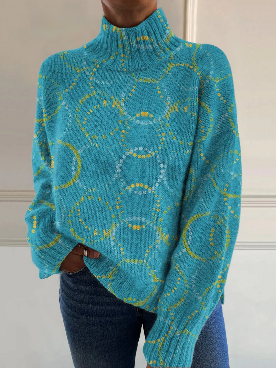 Sophie | Rullekravetrøje med cirkelprint