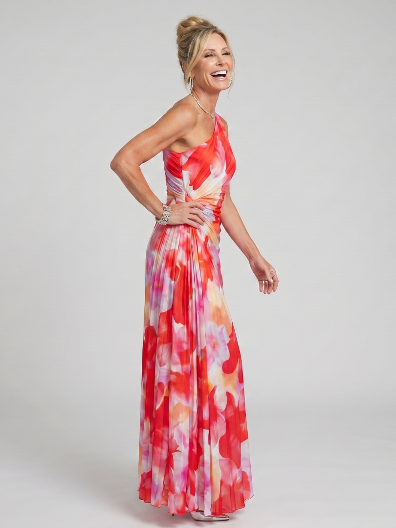 Taya | One-shoulder-midikjole med plisseret overdel