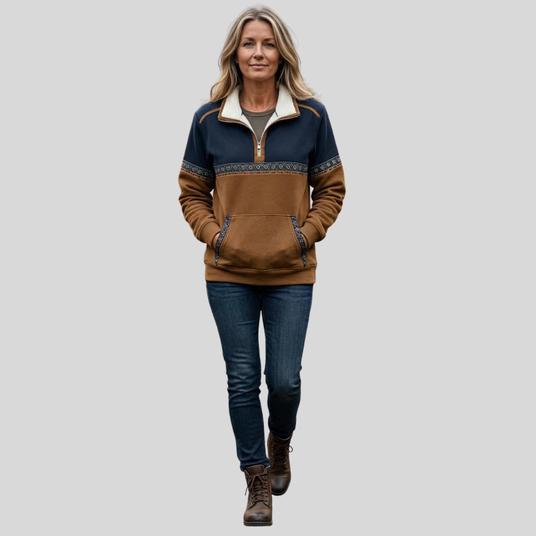 Alvette™ | Sweater med sherpa-krave og halv lynlås