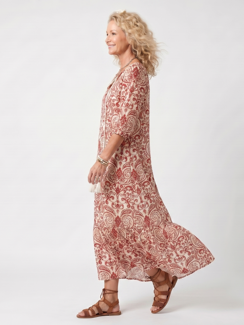 Noelle | Midikjole med ornamenteret print og kvastbånd