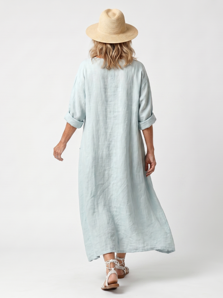 Kassiani | Broderet oversize midikjole med ornamenteret panel og lommer