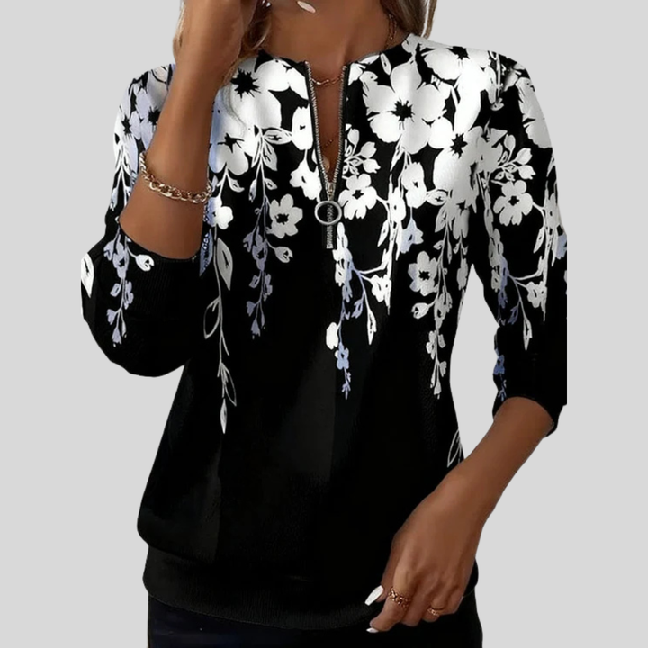 Crimson | Sweatshirt med blomsterprint og lynlås