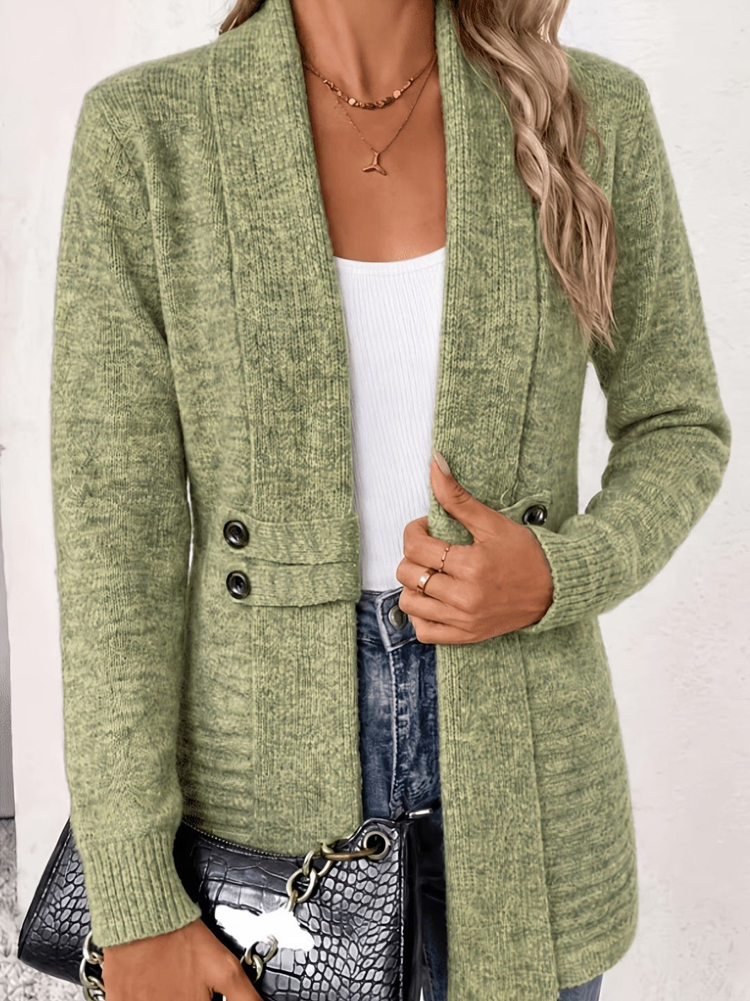 Tessa™ | Salviegrøn ribstrikket cardigan med knapstropper