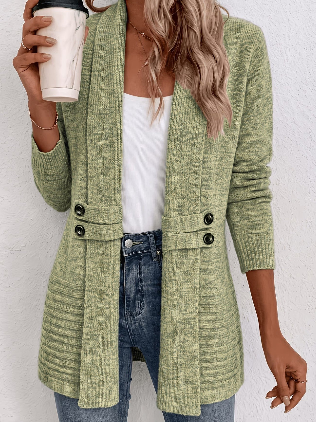 Tessa™ | Salviegrøn ribstrikket cardigan med knapstropper