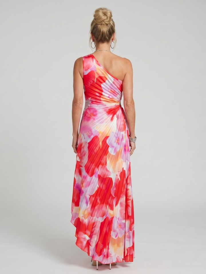 Taya | One-shoulder-midikjole med plisseret overdel