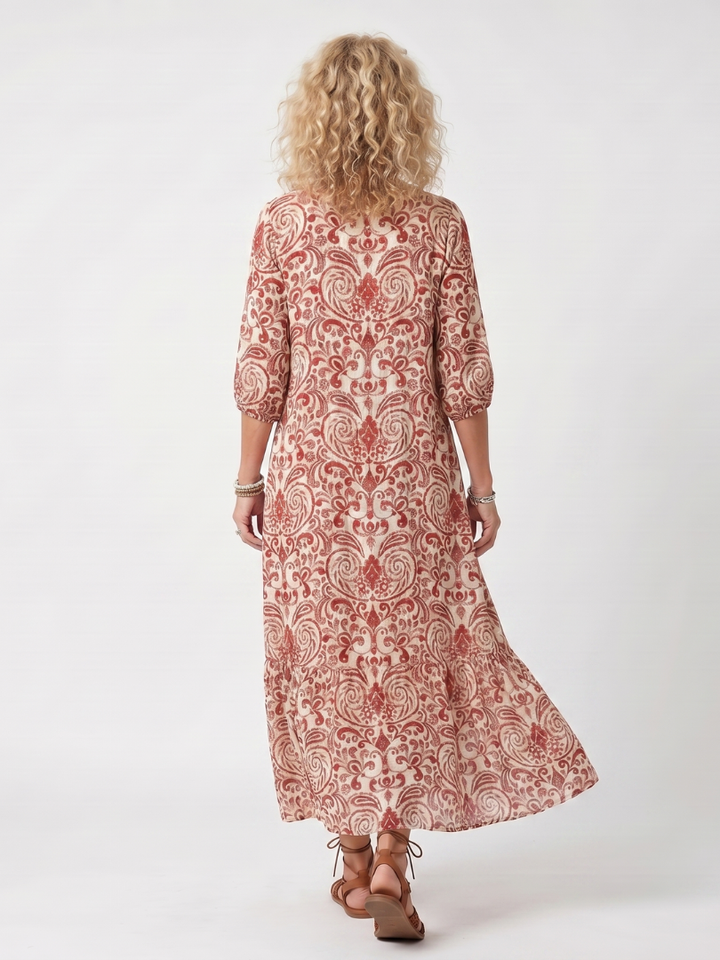 Noelle | Midikjole med ornamenteret print og kvastbånd