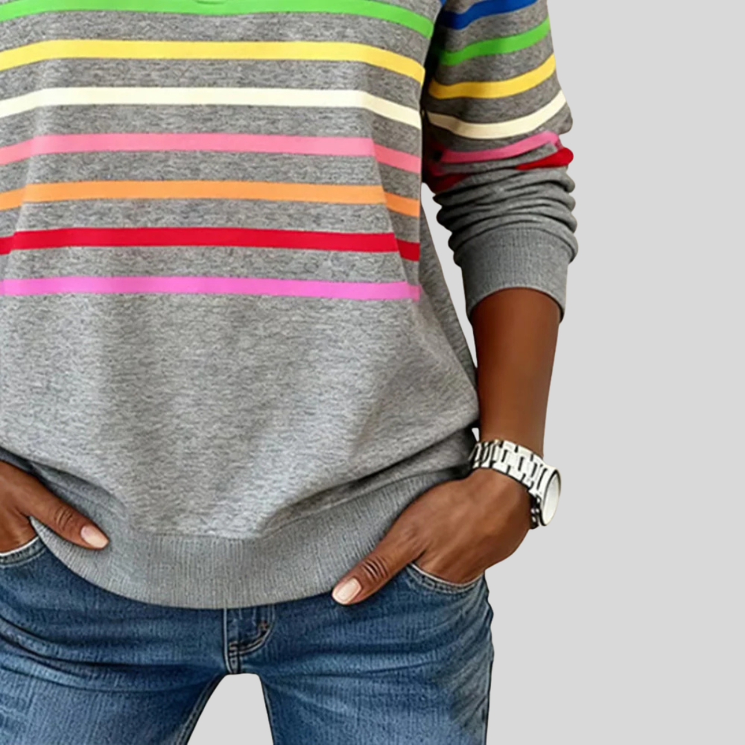 Prismette™ | Farverig stribet sweatshirt med kvart lynlås