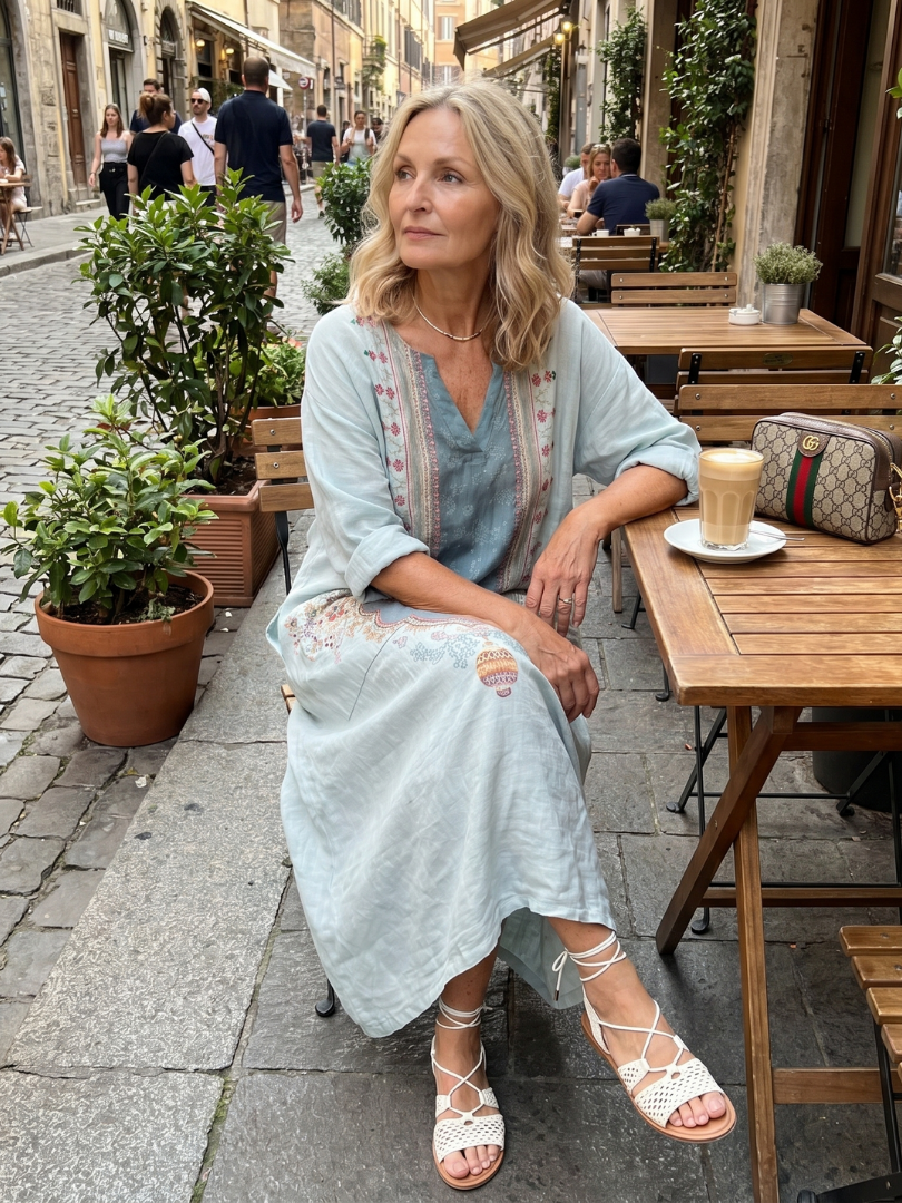 Kassiani | Broderet oversize midikjole med ornamenteret panel og lommer