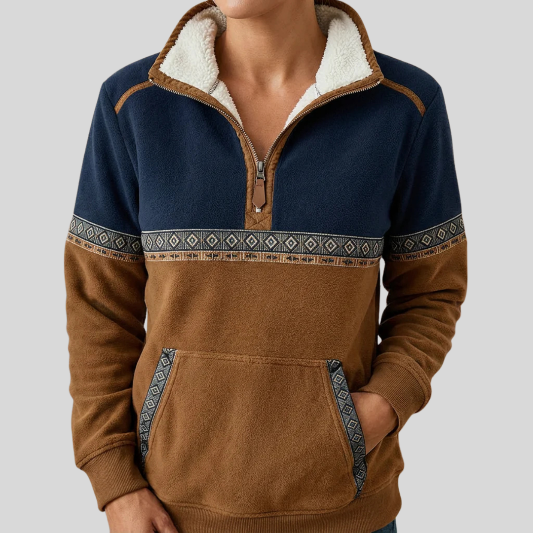 Alvette™ | Sweater med sherpa-krave og halv lynlås