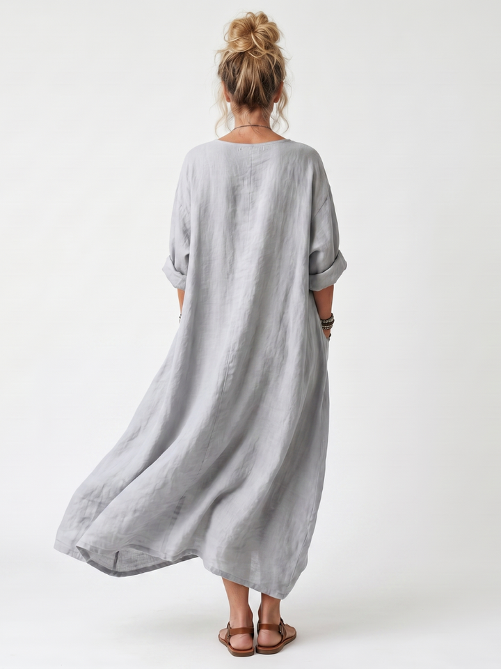 Raina | Broderet oversize midikjole med kontrastpanel og lommer