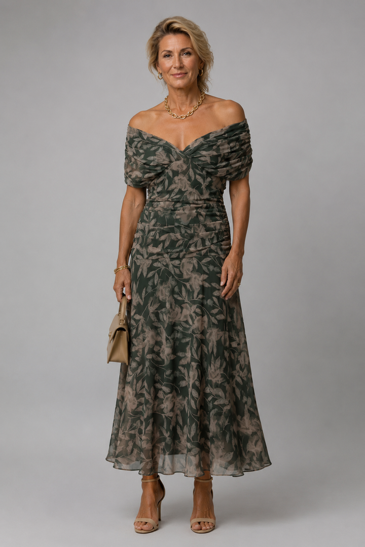 Ariane | Draperet off-shoulder midikjole