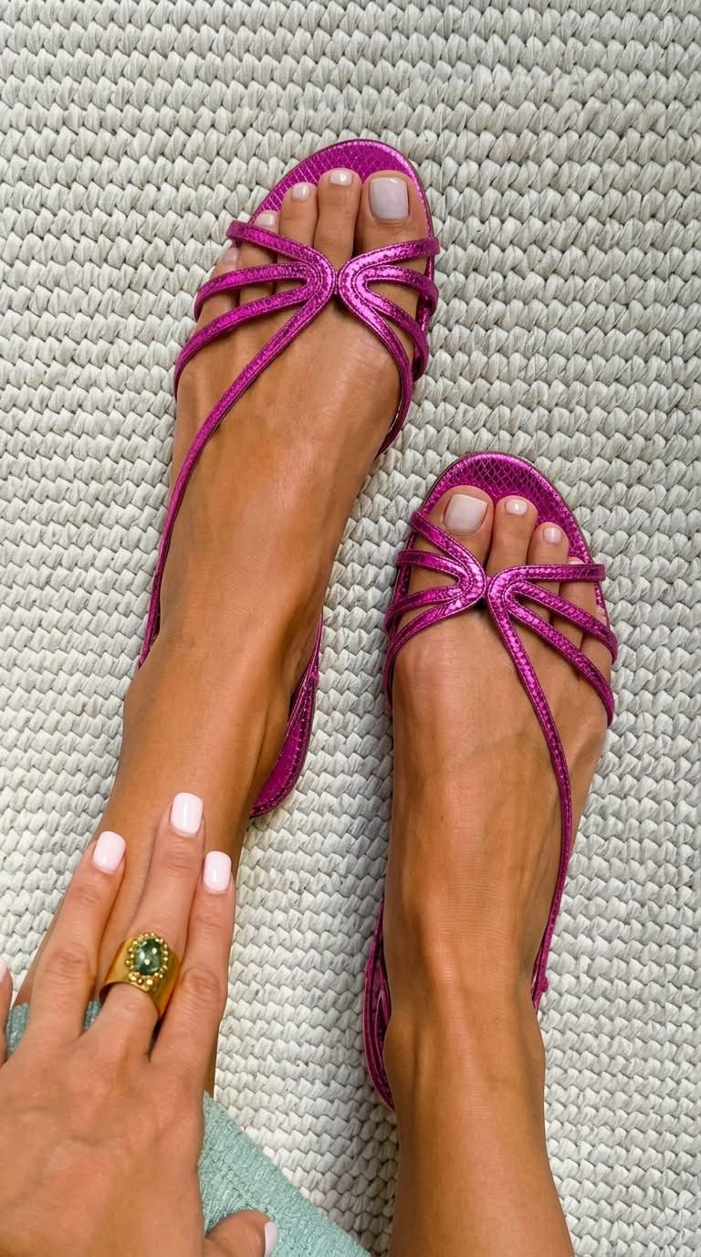 Sandaler med remme i metallic-look