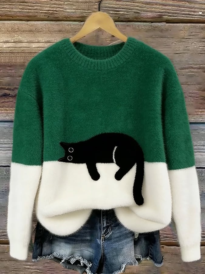 Aileen™ | Elegant oversized sweater med katteprint