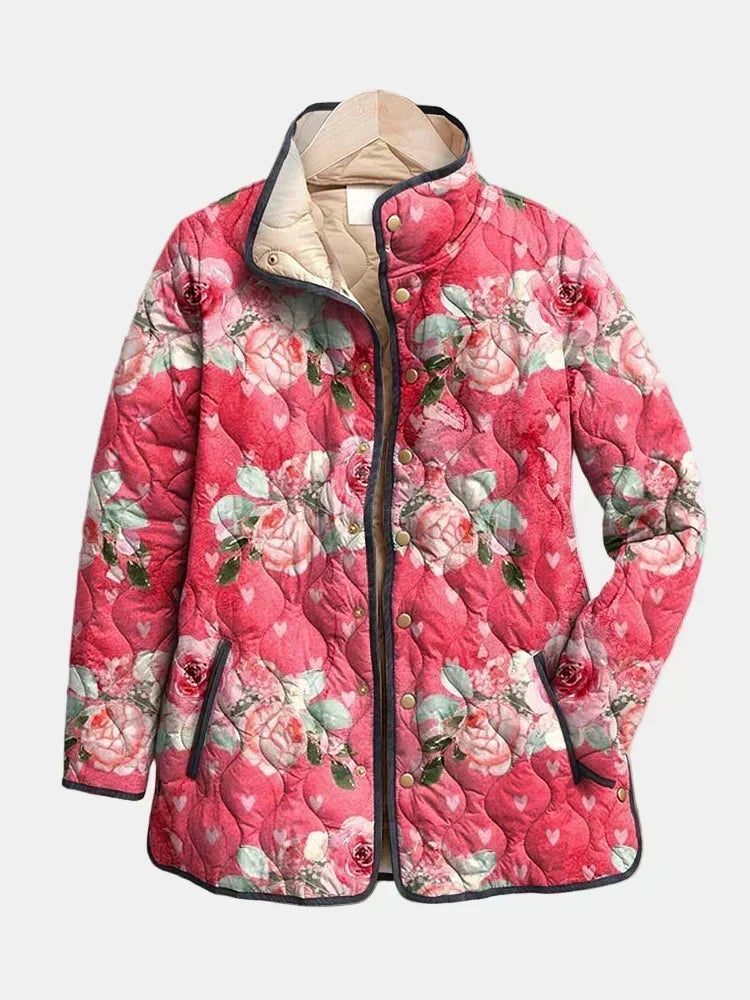 Freya | Charmerende rosa quiltet jakke med blomstermønster