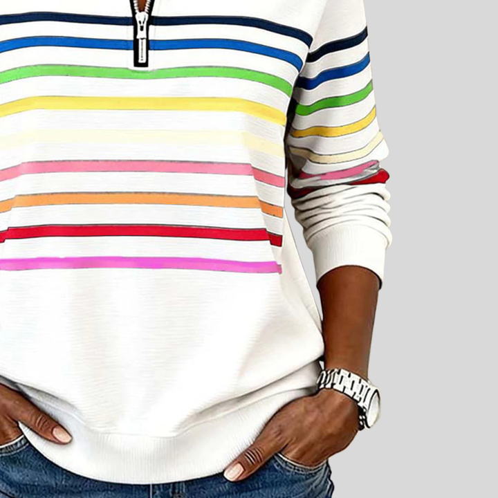 Prismette™ | Farverig stribet sweatshirt med kvart lynlås