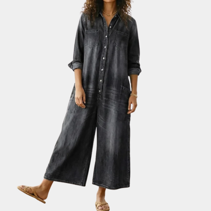 Diana | Vintage denim-jumpsuit i blød bomuld med knaplukning