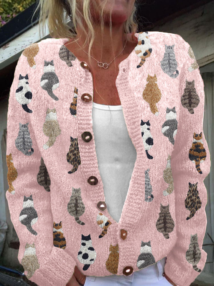Charlotte™ | Hyggelig cardigan med katteprint