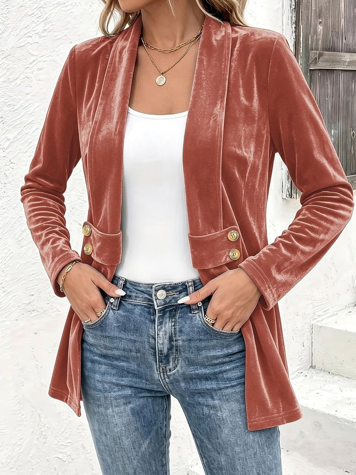 Sienna™ | Rustfarvet fløjlscardigan med knapstropper