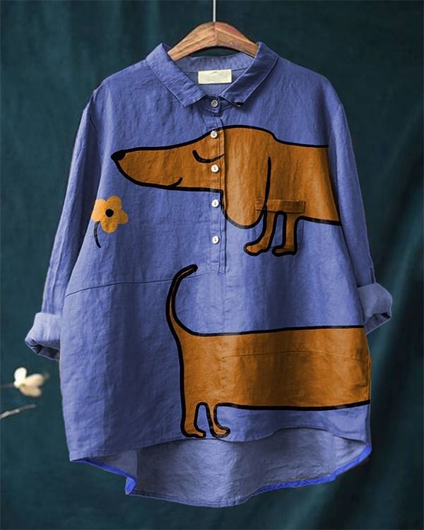 Mabel | Casual bluse med kunstnerisk gravhundeprint