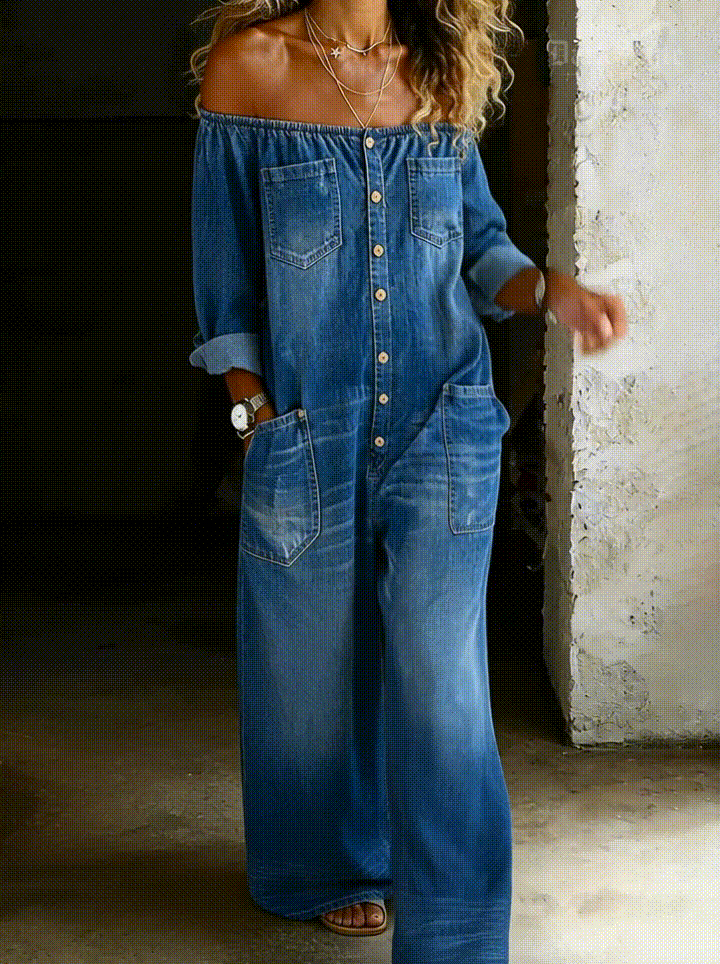 Elena | Skulderfri jumpsuit med lange ærmer