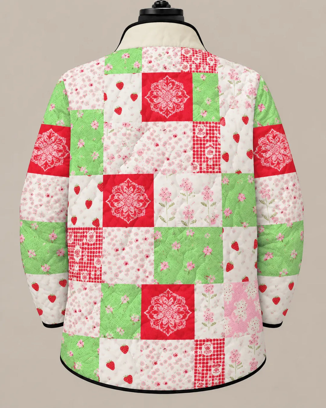 Rosalie | Quiltet patchworkjakke med jordbærhave