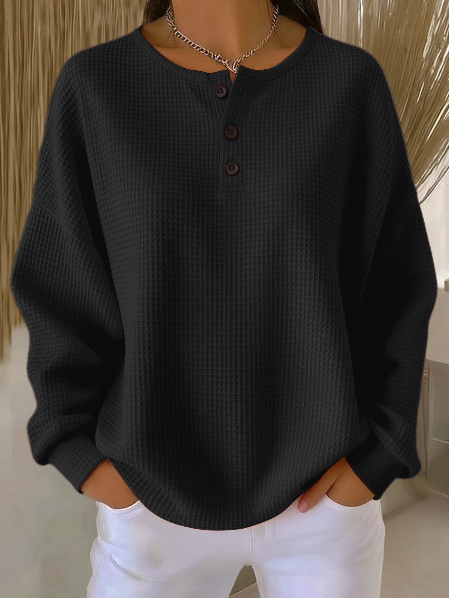 Milagros | Henley-sweatshirt med vaffelstruktur