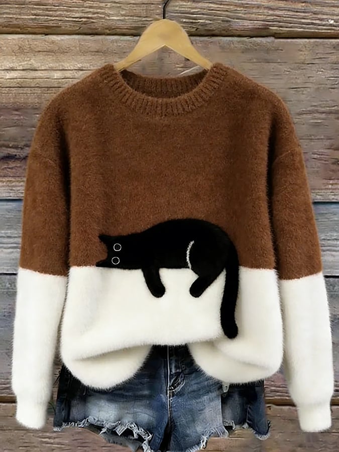 Aileen™ | Elegant oversized sweater med katteprint